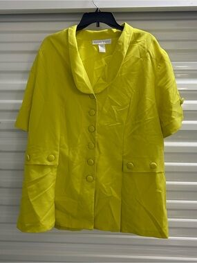 Allison Woods Women's Lime Green Button-Front Short Sleeve Top